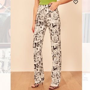 Reformation Newsprint High Rise Straight Long Jeans